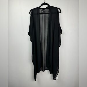Free Press Chiffon Semi Sheer Black Cold‎ shoulder Midi kimono swimsuit cover up